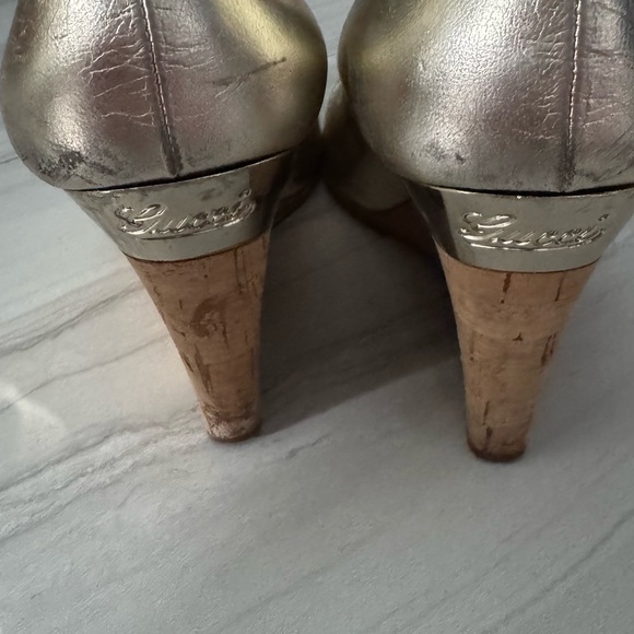 Gucci Gold Metallic Peep-Toe Wedge - Picture 3 of 7